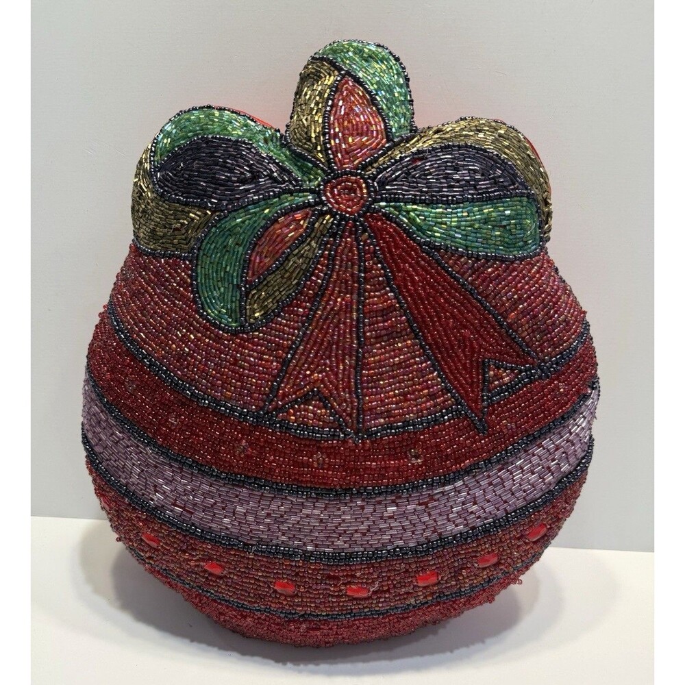 Vtg Beautiful Beaded Christmas Pillow Ornament Shaped Beaded Throw Pillow India
